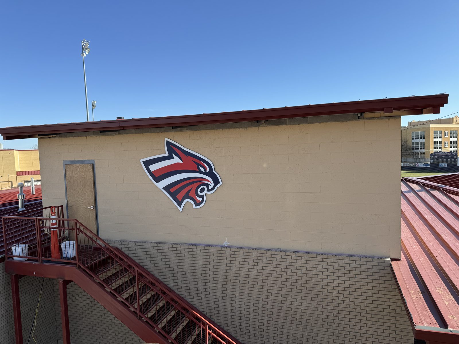 Mascot logo on gymnasium exterior