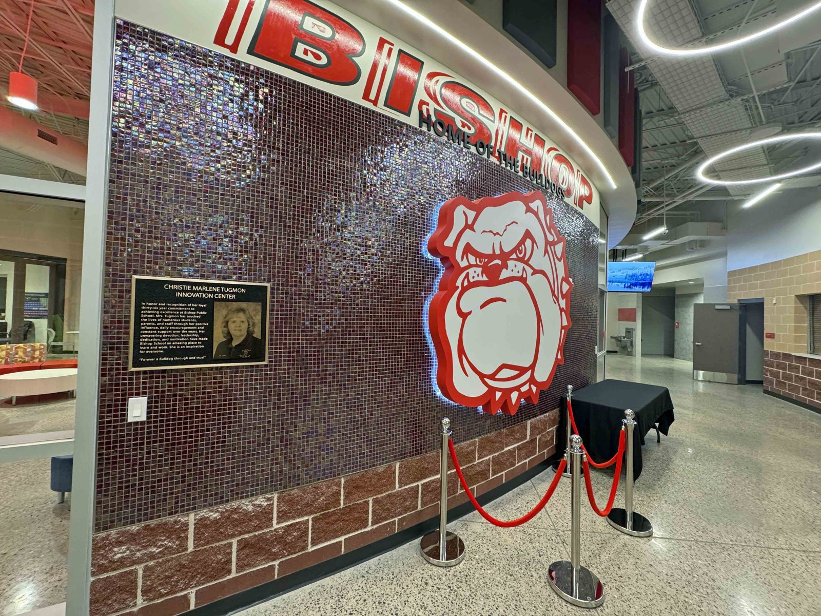 Backlit mascot on tile